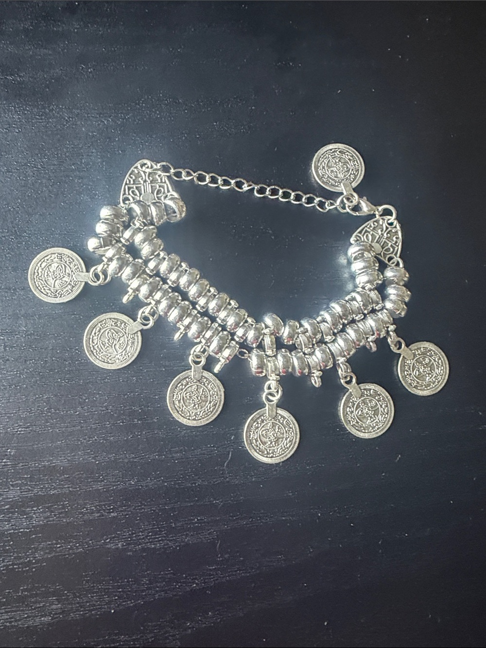 Silver Coin Dangle Charm Bracelet for Women